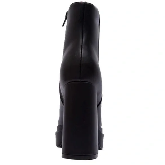 Last Pair! Qupid Black Elevated Zip Up Chunky Heel Platform Moto Boot Ankle Boot - Picture 4 of 5
